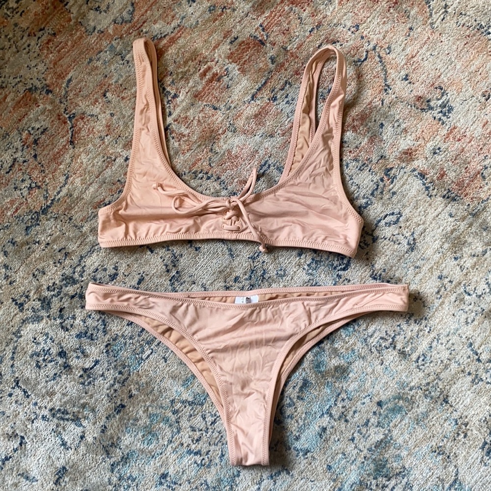 Pale pink cheeky bikini with tie top